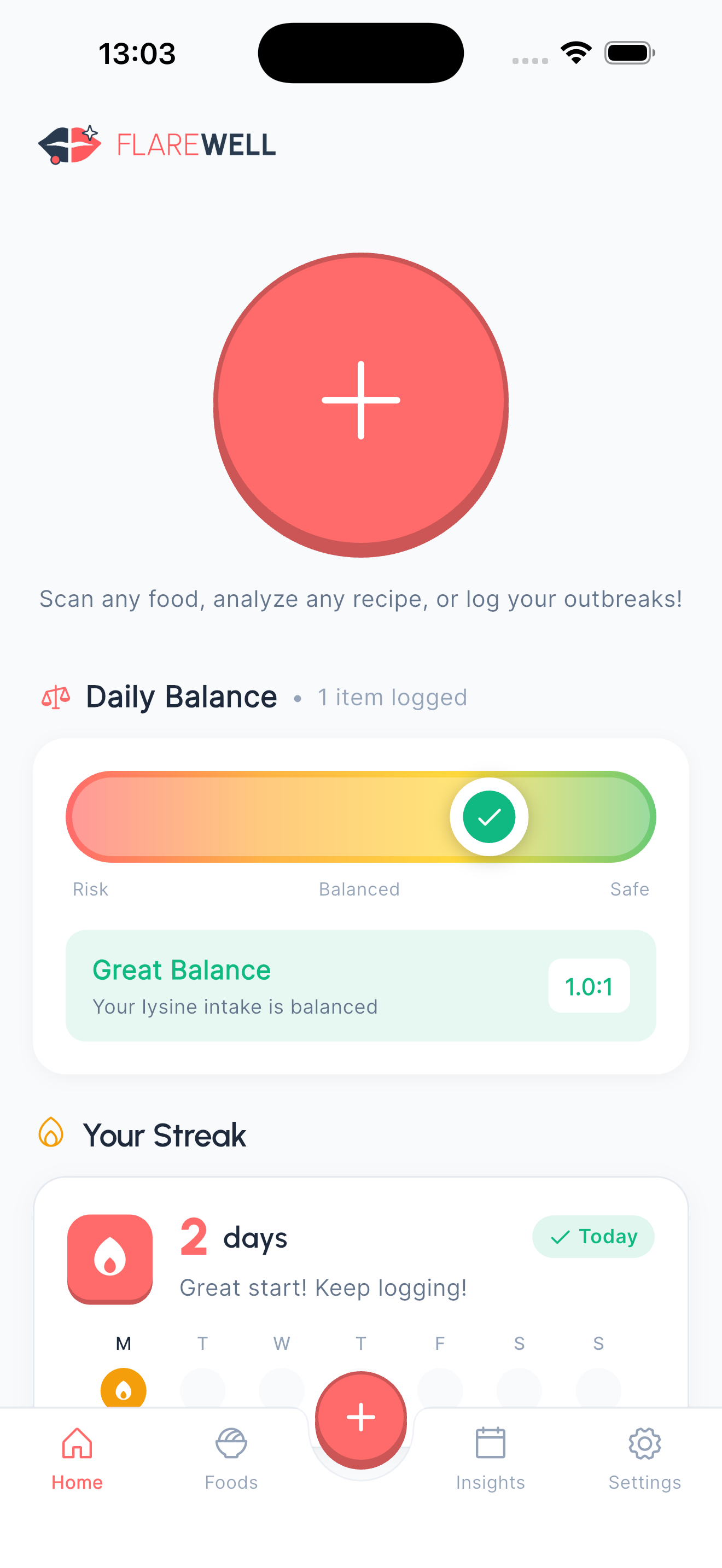 Daily Balance home screen